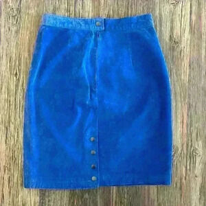 G-III Leather Fashions Blue Suede Pencil Skirt Womens 13/14 Lined Snap Slit Vtg